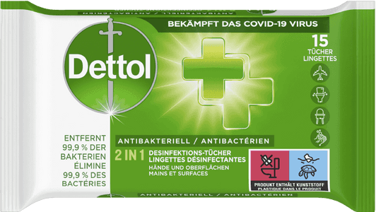 Dettol Lingettes désinfectantes 2en1